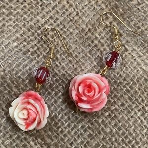 Pink rose faceted glass earrings